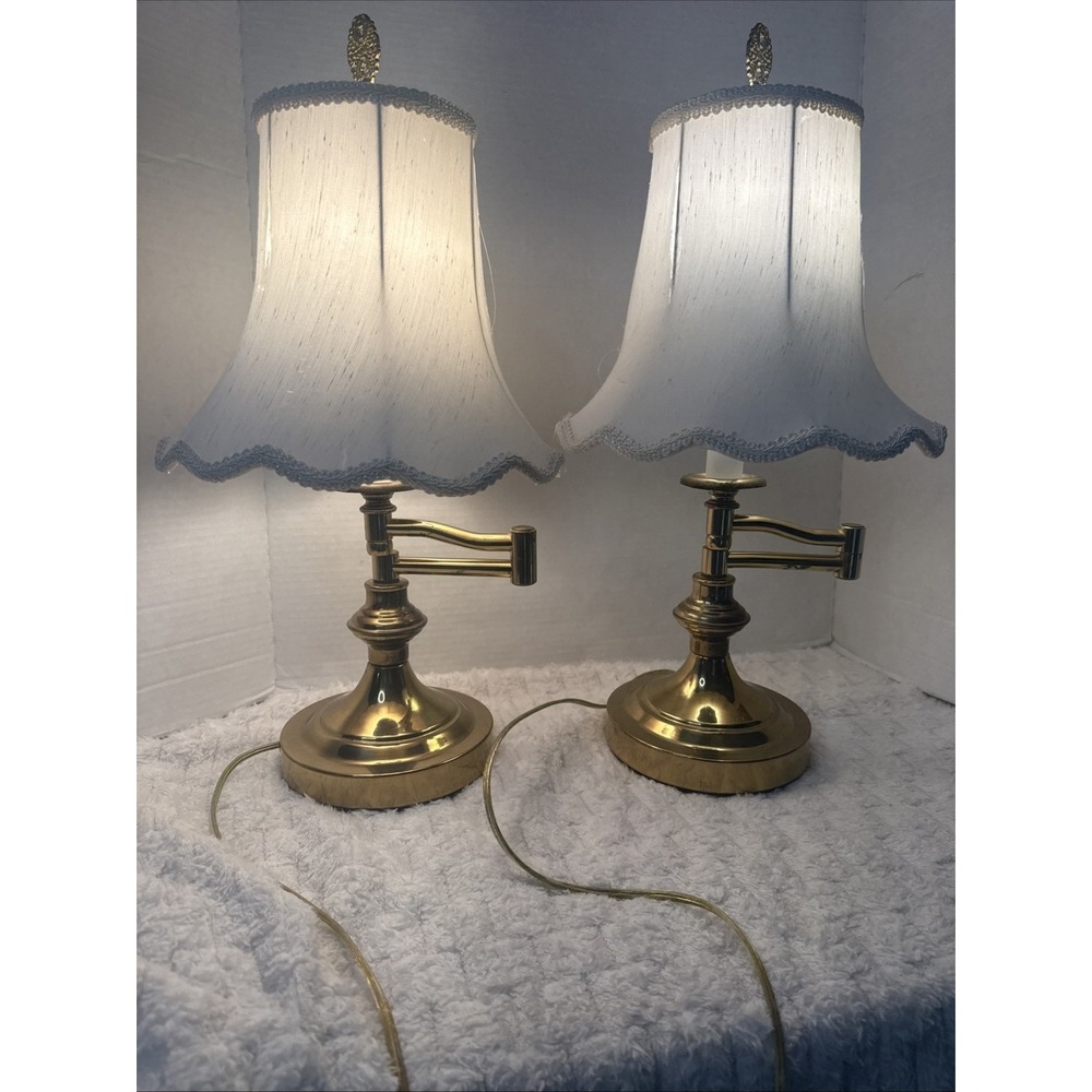 Vintage Stiffel MCM 2 Brass Swing Arm Table Lamp Desk Boudoir Regency Pair